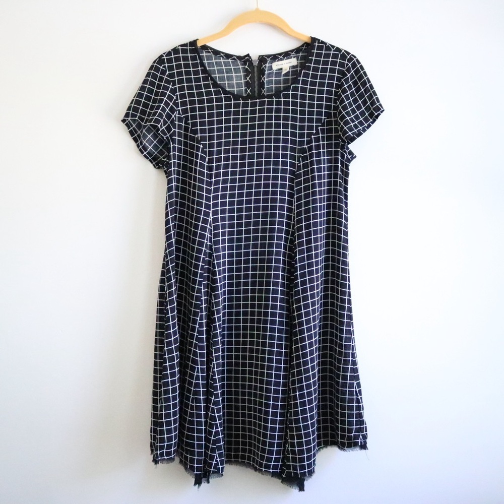 Black Short Sleeve Grid Dress